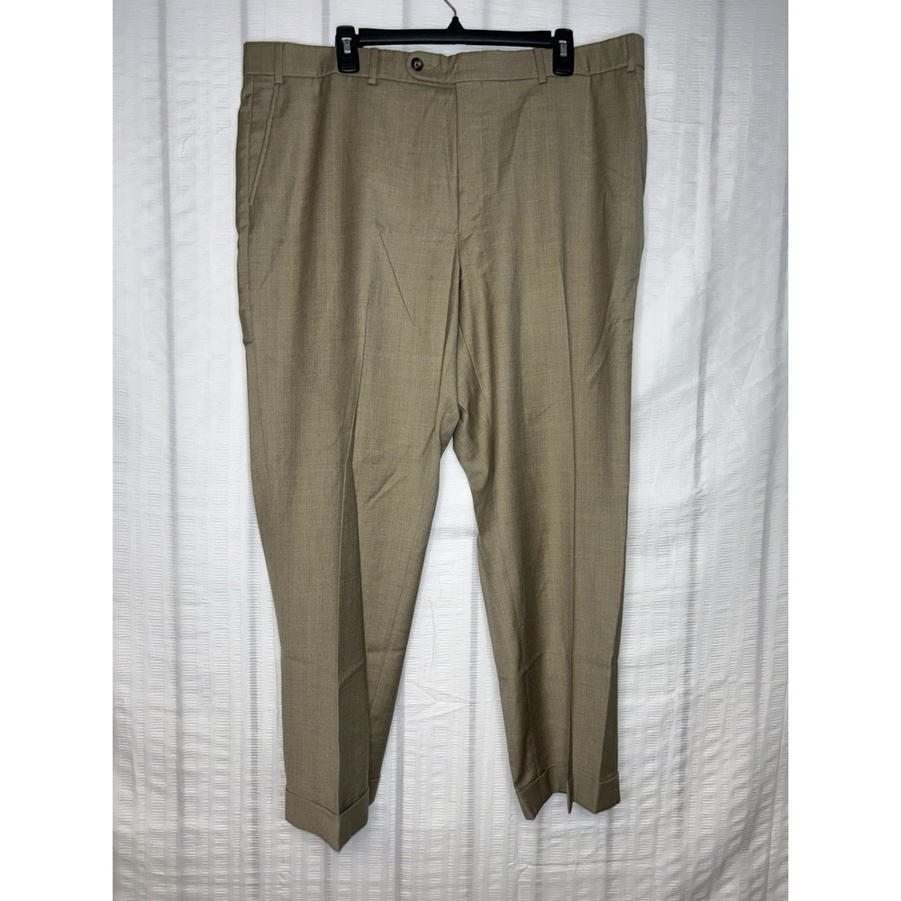 BALLIN Flat Front Dress Pants Men's 40x30 Beige Tan Super 120s Wool Comfort EZE